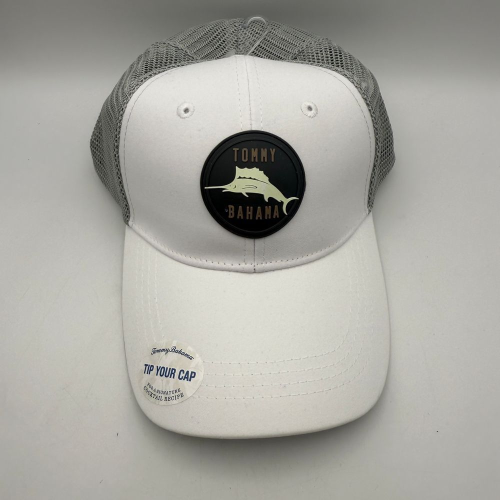 Tommy Bahama Mesh Trucker Hat Snapback White Gray Island‎ Life Cap One Size NEW